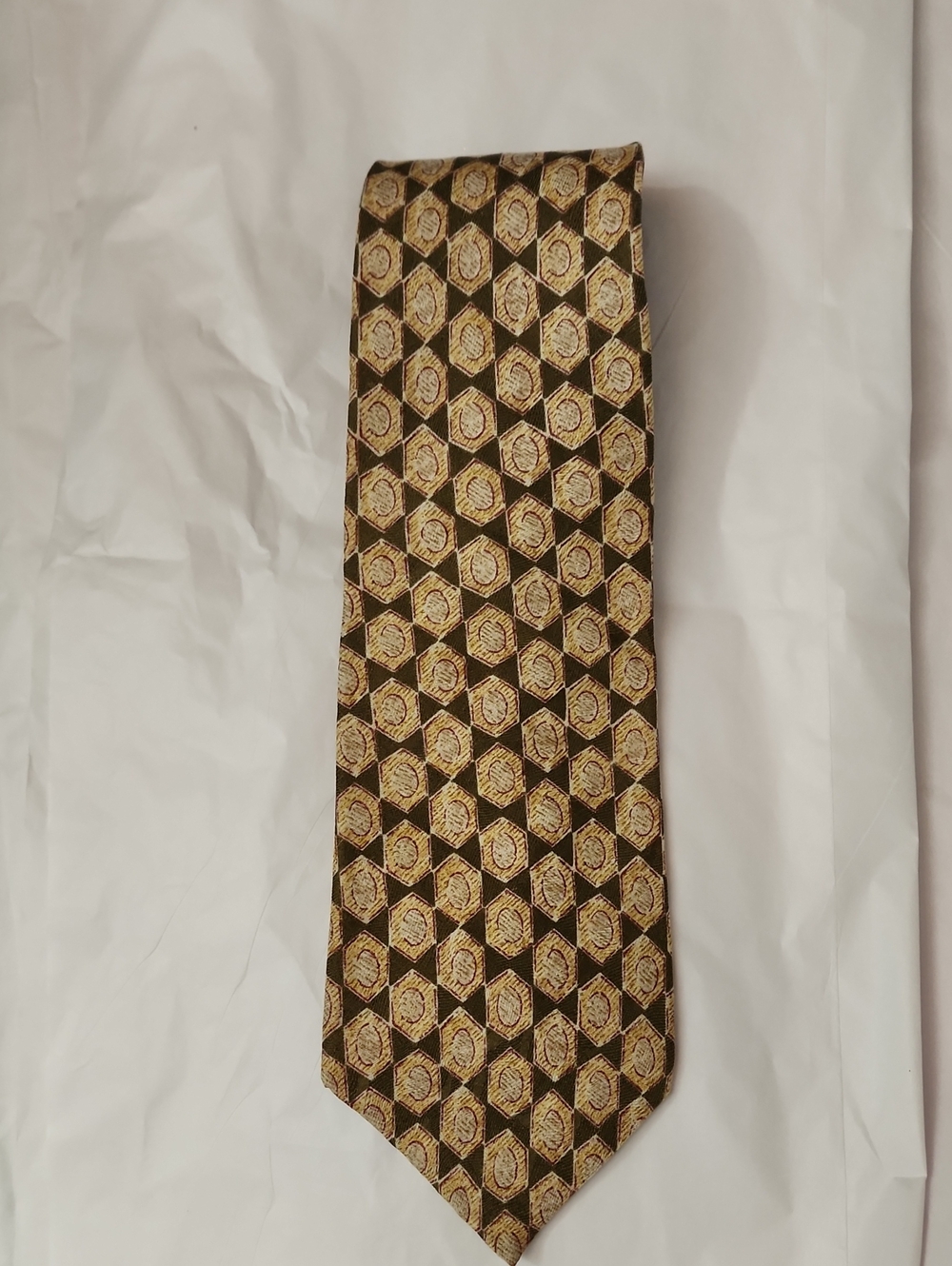Jos. A. Bank 100% Silk Gold Medallion Pattern on Brown Tie